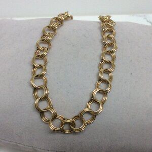 14k Yellow Real Gold  Double Circle Link Charm Bracelet 7''   5.20gr  7.20mm